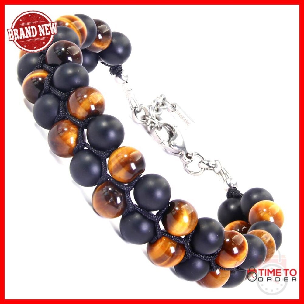 Men's Tiger Eye Stone Bracelet Adjustable Stainless Steel Cord Gemstone